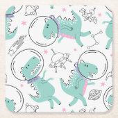 Dinosaurier, Niedliche Dinosaurier, Raumschiff, St Rechteckiger Pappuntersetzer (Vorderseite)