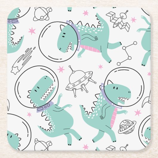 Dinosaurier, Niedliche Dinosaurier, Raumschiff, St Rechteckiger Pappuntersetzer (Vorderseite)