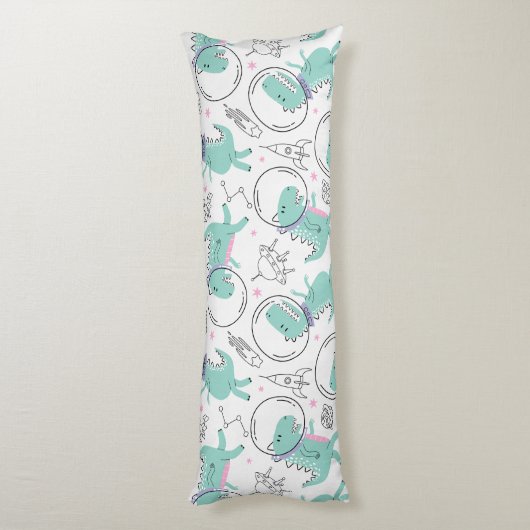 Dinosaurier, Niedliche Dinosaurier, Raumschiff, St Seitenschläferkissen (Rückseite (Vertikal))