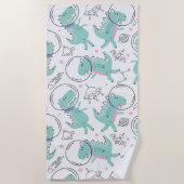 Dinosaurier, Niedliche Dinosaurier, Raumschiff, St Strandtuch (Vorderseite)