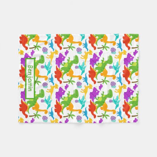 Dinosaurier Niedliche grüne Lila Kinder Graphic Fleecedecke (Vorderseite (Horizontal))
