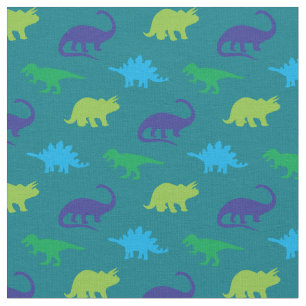 Dinosaurier Niedliche Silhouetten Blau und Grün Ki Stoff
