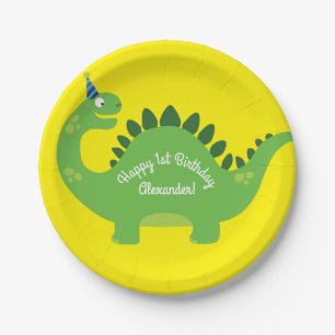 Dinosaurier-niedlicher 1. Geburtstags-Teller Pappteller