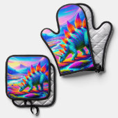 Dinosaurier Ofenhandschuh & Topflappen-Set (Vorderseite/Rückseite)