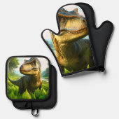 Dinosaurier Ofenhandschuh & Topflappen-Set (Vorderseite/Rückseite)