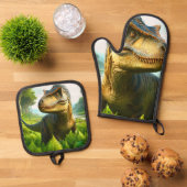 Dinosaurier Ofenhandschuh & Topflappen-Set (Oben Unten)