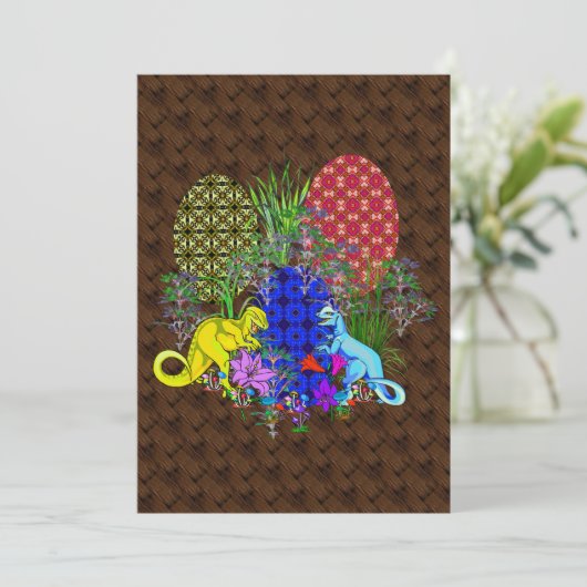 Dinosaurier-Ostereier Einladung (Stehend Vorderseite)