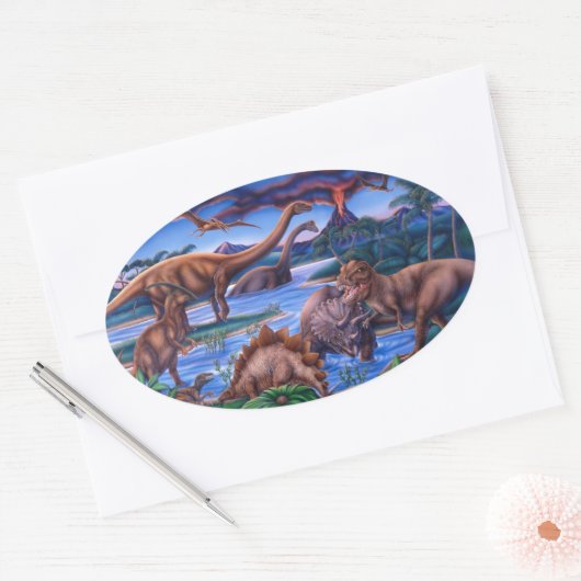 Dinosaurier Ovaler Aufkleber (Umschlag)