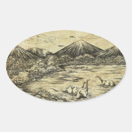 Dinosaurier Ovaler Aufkleber (Vorderseite)