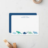 Dinosaurier-Parade, Aquamarin und blau Personalisi Mitteilungskarte (Vorderseite/Rückseite Beispiel)