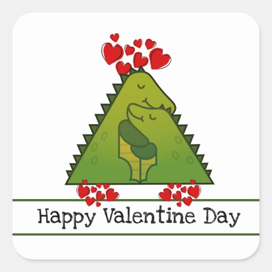 Dinosaurier-Pärchen Valentinstag-Aufkleber Quadratischer Aufkleber (Vorderseite)