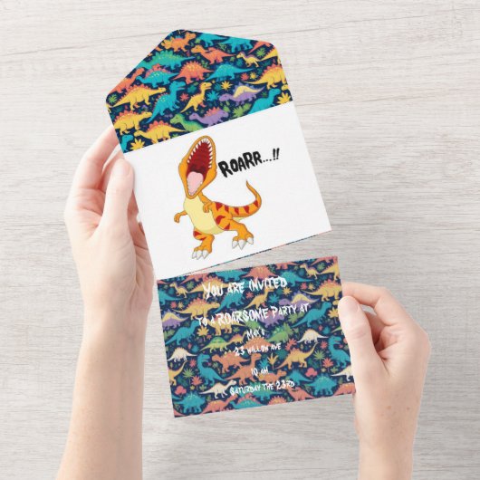 Dinosaurier-Party All In One Einladung (Abreißen)