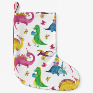 Dinosaurier-Party: Aquarellmuster. Kleiner Weihnachtsstrumpf