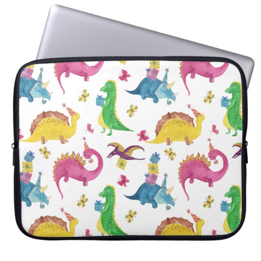 Dinosaurier-Party: Aquarellmuster. Laptopschutzhülle (Vorderseite)
