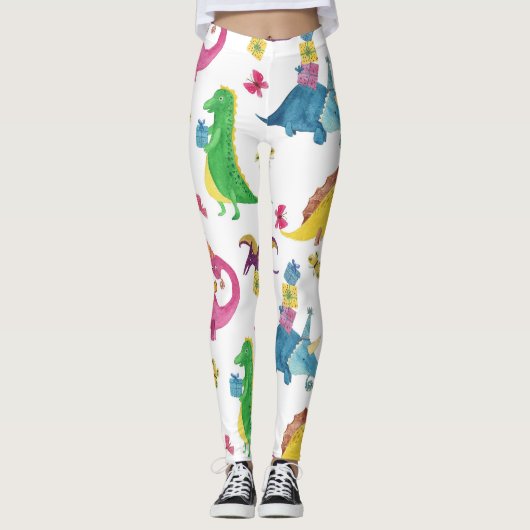 Dinosaurier-Party: Aquarellmuster. Leggings (Vorderseite)