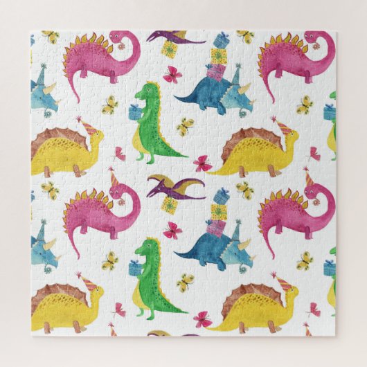 Dinosaurier-Party: Aquarellmuster. Puzzle (Vertikal)