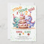 Dinosaurier Party Cake Funny Joint Geschwister Geb Einladung (Vorderseite)