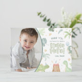 Dinosaurier Party Danke, Card mit Foto Dankeskarte (Stehend Vorderseite)