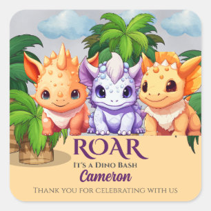 Dinosaurier-Party eines Kindes zum Geburtstag in j Quadratischer Aufkleber