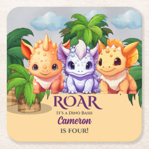 Dinosaurier-Party eines Kindes zum Geburtstag in j Rechteckiger Pappuntersetzer