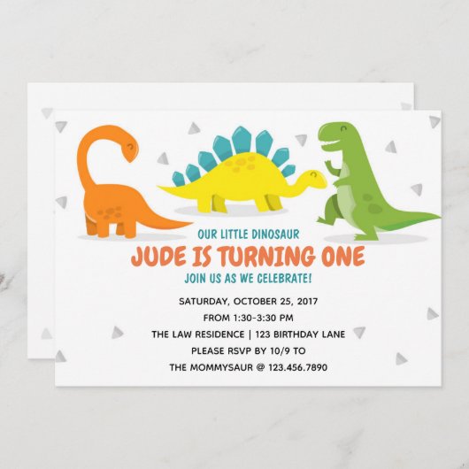 Dinosaurier-Party-erste Einladung (Vorne/Hinten)