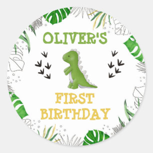 Dinosaurier Party Geburtstag Boy Green Yellow Enve Runder Aufkleber
