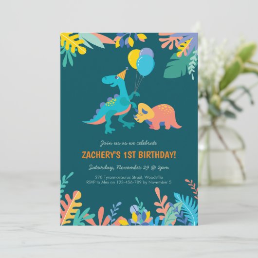 Dinosaurier Party Geburtstagseinladung Einladung (Stehend Vorderseite)