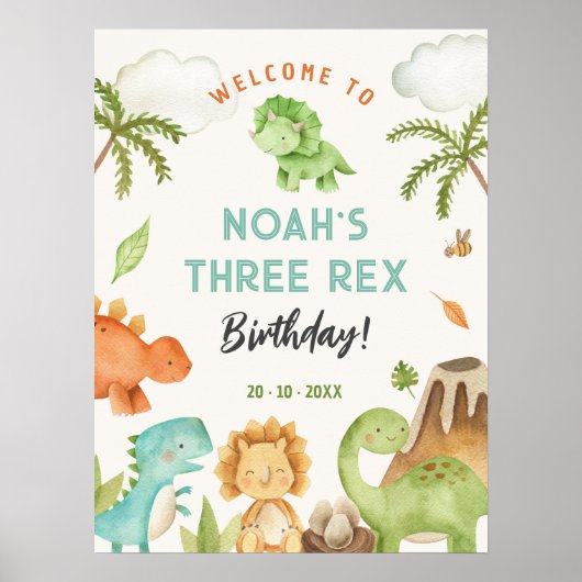 Dinosaurier Party Signs - Junge Geburtstag Begrüßu Poster (Vorne)