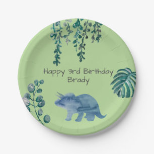 Dinosaurier Party Triceratops Green Pappteller