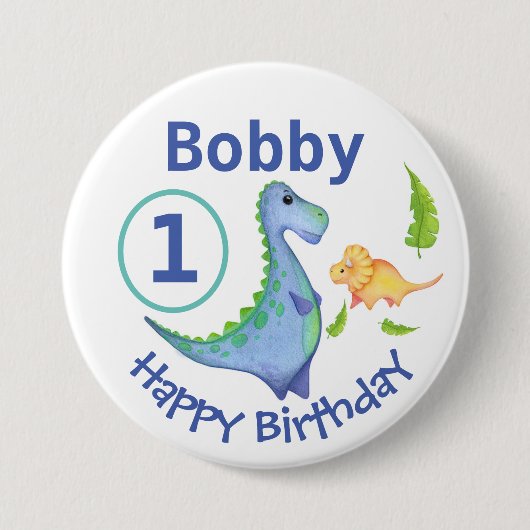 Dinosaurier personalisieren 1. Geburtstag Kleiner  Button (Vorderseite)