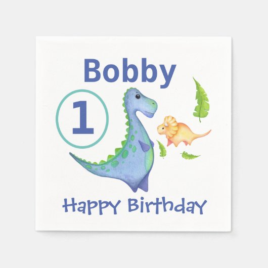 Dinosaurier personalisieren 1. Geburtstag Kleiner Serviette (Vorderseite)