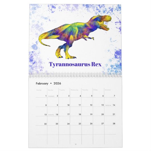 Dinosaurier personalisiert farbig kalender (Feb 2026)