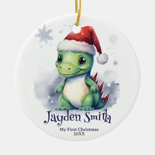 Dinosaurier Personalisierter Name Erster Weihnacht Keramik Ornament (Vorne)