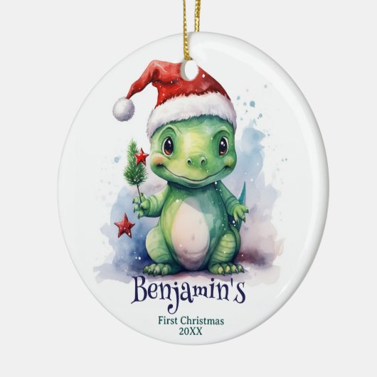 Dinosaurier Personalisierter Name Erster Weihnacht Keramik Ornament (Links)