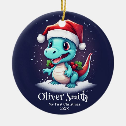 Dinosaurier Personalisierter Name Erster Weihnacht Keramik Ornament (Vorne)