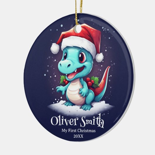 Dinosaurier Personalisierter Name Erster Weihnacht Keramik Ornament (Links)