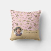 Dinosaurier Personalisiertes Foto und Name Rosa Kissen (Vorderseite)