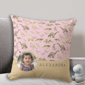 Dinosaurier Personalisiertes Foto und Name Rosa Kissen