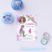 Dinosaurier Pink Geburtstagsparty Foto Budget Flyer (Einzeln)