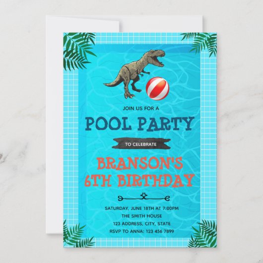 Dinosaurier Pool Party Einladung (Vorderseite)