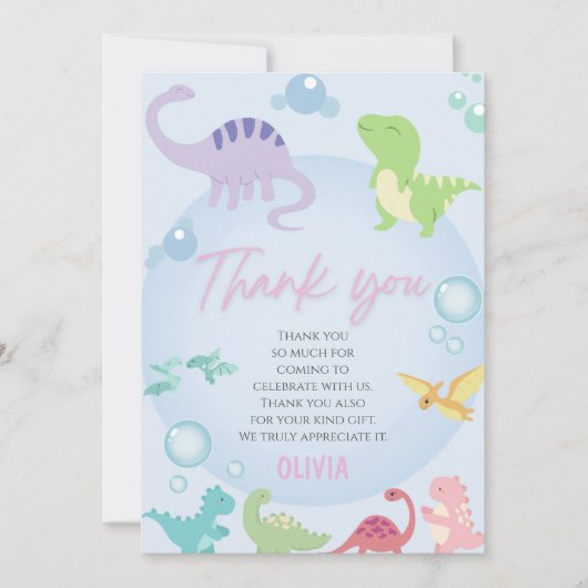 Dinosaurier-Pool Party Mädchen Geburtstag Dankeskarte (Vorderseite)