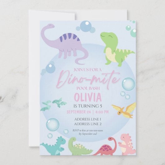 Dinosaurier-Pool Party Mädchen Geburtstag Einladung (Vorderseite)