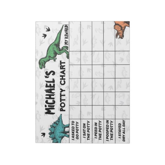 Dinosaurier Potty Chart Personalisiert Name & Aufg Notizblock (Rotiert)