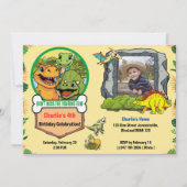 Dinosaurier Prähistorischer Cartoon Foto Geburtsta Einladung (Vorderseite)