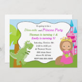 Dinosaurier Princess Einladung Kindergeburtstag Pa (Vorne/Hinten)
