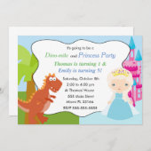 Dinosaurier Princess Einladung Kindergeburtstag Pa (Vorne/Hinten)