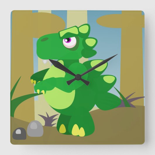 Dinosaurier Quadratische Wanduhr (Vorderseite)