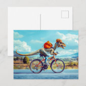 Dinosaurier radelt durch die Landschaft Feiertagspostkarte (Vorne/Hinten)