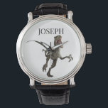 Dinosaurier Raptor Name Monogramm Armbanduhr<br><div class="desc">Dieses Design kann in dem Bereich personalisiert werden, der durch das Ändern des Fotos und/oder Textes zur Verfügung gestellt wird. Sie können auch angepasst werden, indem Sie auf Vorlage personalisieren klicken und dann auf die Schaltfläche klicken, um weitere Optionen anzupassen, um die Hintergrundfarbe zu löschen oder zu ändern, Text hinzuzufügen,...</div>