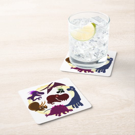 Dinosaurier Rechteckiger Pappuntersetzer (Vor Ort)